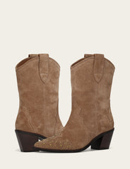 Women's Almond Sara Wingtip Stud Boot