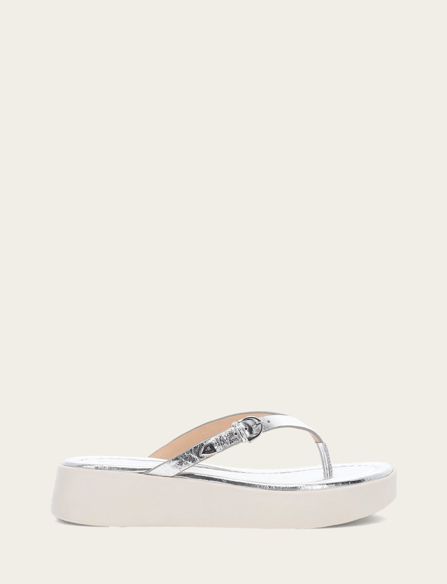 Women's Silver Maya Buckle Thong Sandals