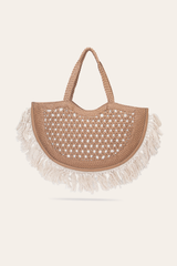 Women's Ella Tassel Tote Bag in Beige