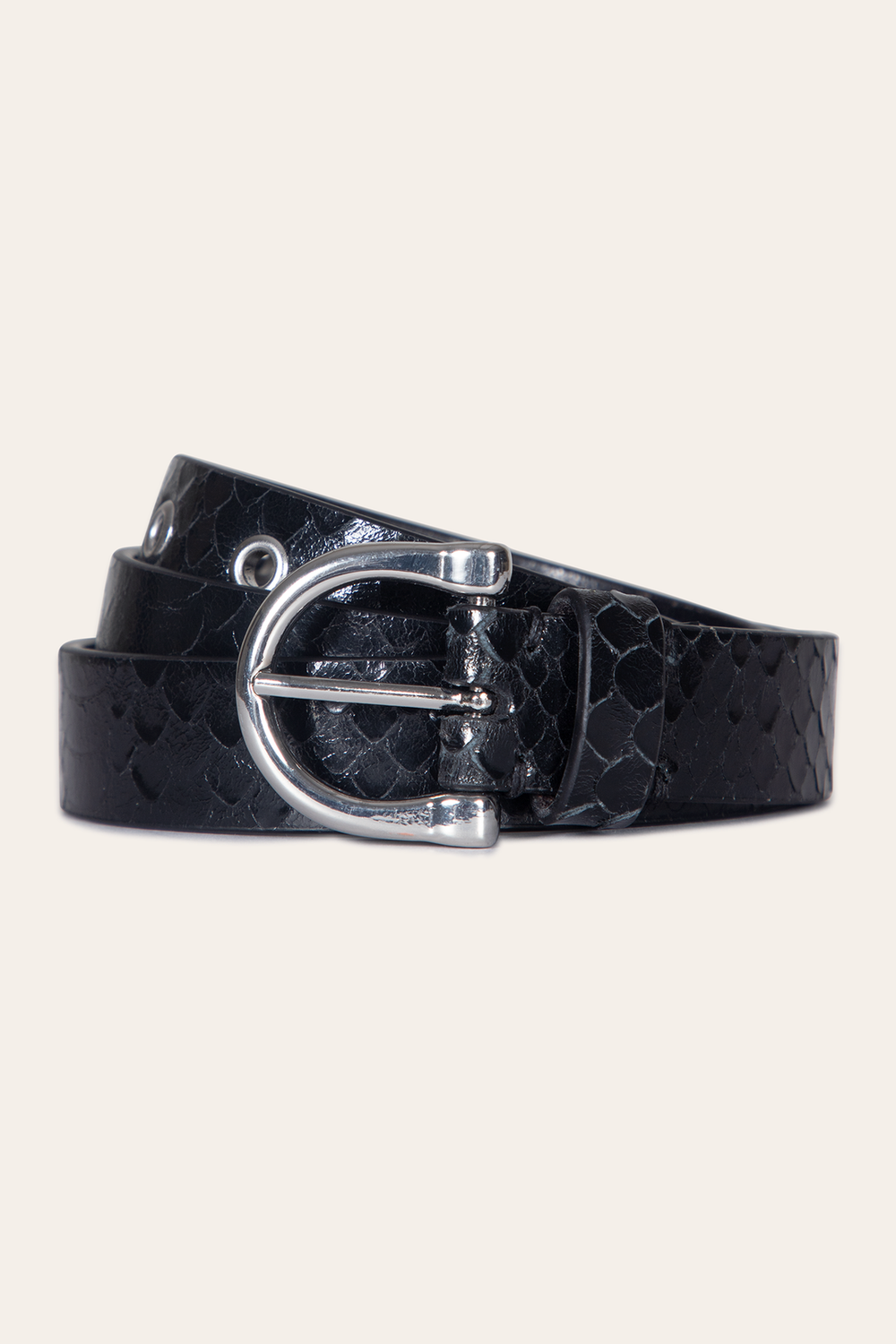 Women’s Black Snake 25mm Horseshoe Buckle Belt With Python