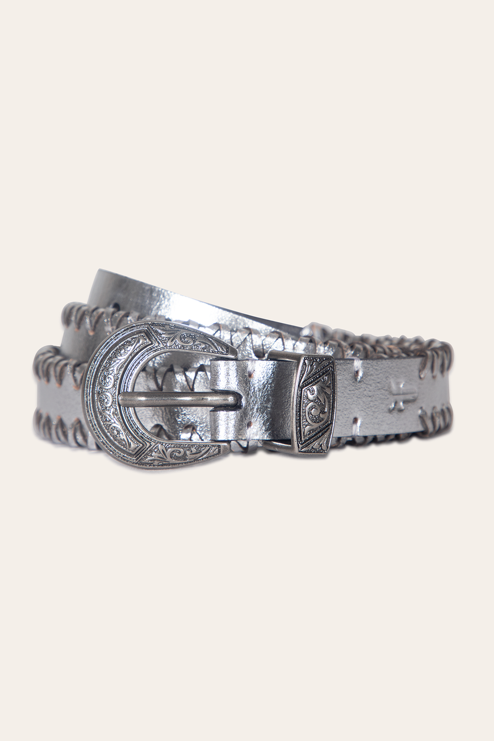 20mm Silver Leather Belt With 3-Piece Buckle Set