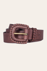 30mm Brown Leather Belt With Covered Buckle