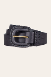 30mm Black Leather Belt With Covered Buckle