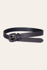 30mm Black Leather Belt With Covered Buckle