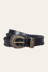 20mm Black Leather Belt With 3-Piece Buckle Set