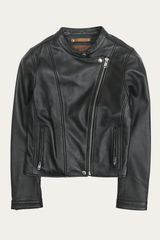 Women’s Black Heathe Leather Racer Jacket