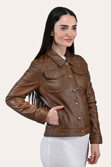 Women’s Medium Brown Callum Trucker Leather Jacket
