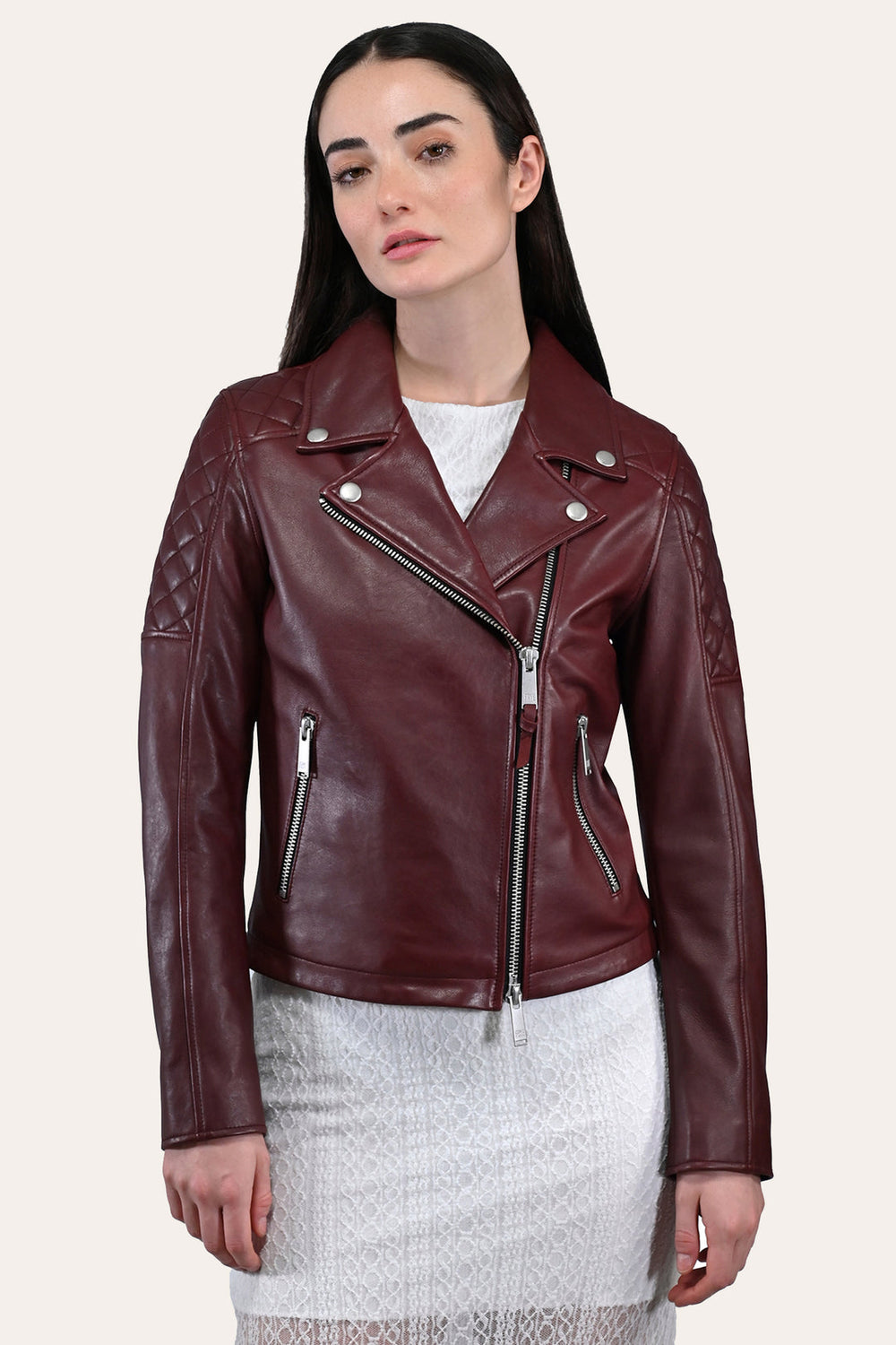 Women’s Oxblood Oklahoma Nappa Leather Biker Jacket