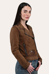 Women’s Dark Taupe Oakley Vintage Suede Biker Jacket