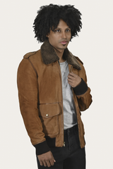 Men’s Middle Brown Jethro Shearling Flight Suede Jacket