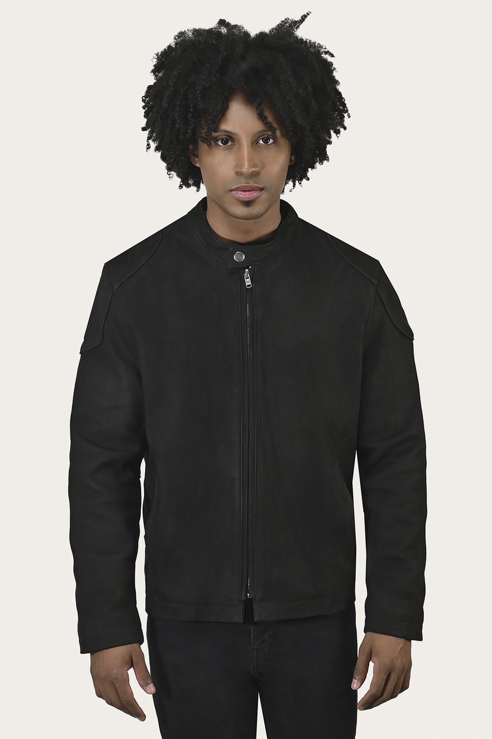 Men’s Black Gannon Lamb Leather Racer Jacket