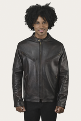 Men’s Cognac Black Huck Cowhide Racer Leather Jacket