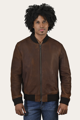 Men’s Cognac Clay Leather Bomber Jacket