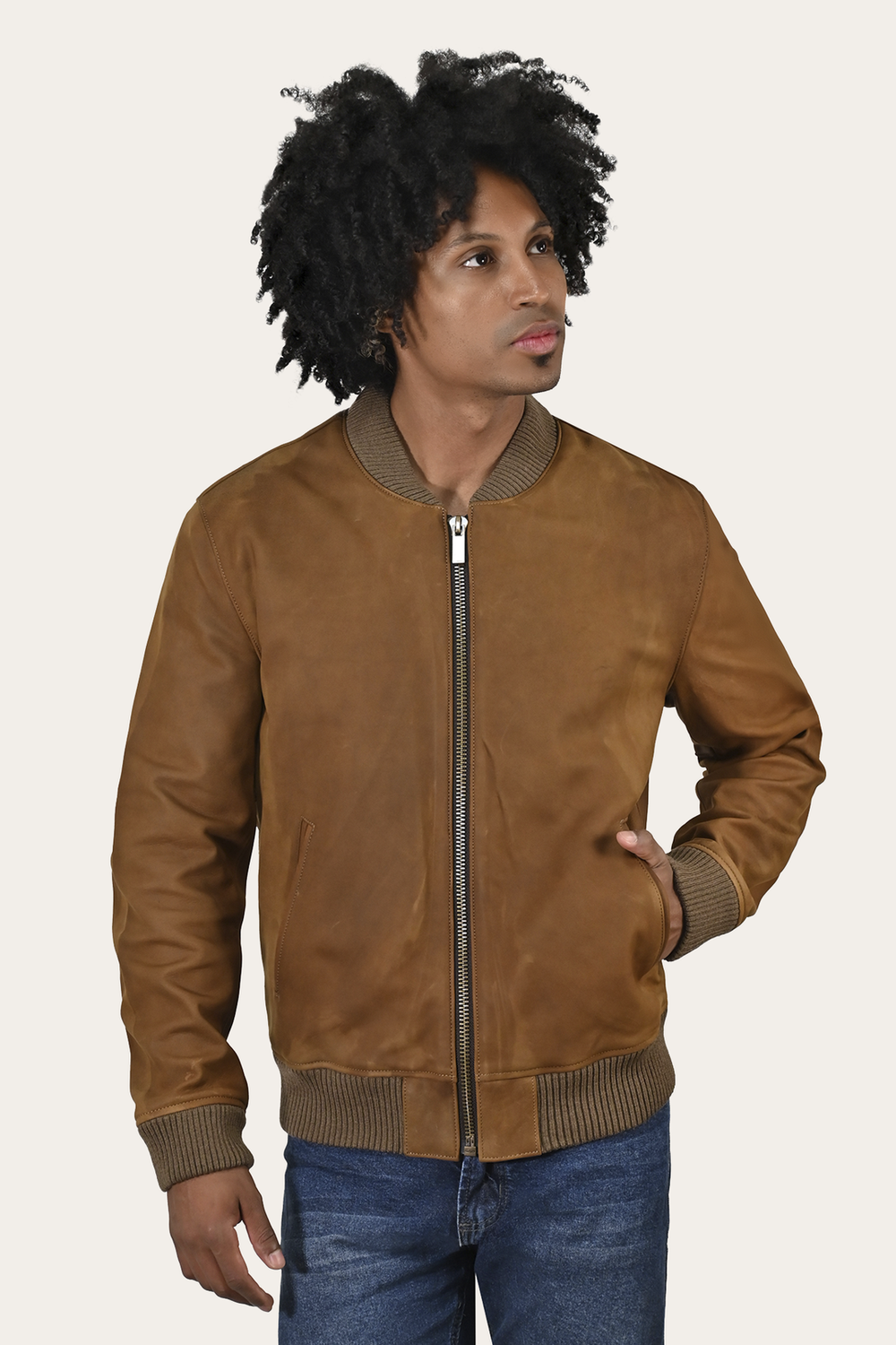 Men’s Burnt Copper Clay Leather Bomber Jacket