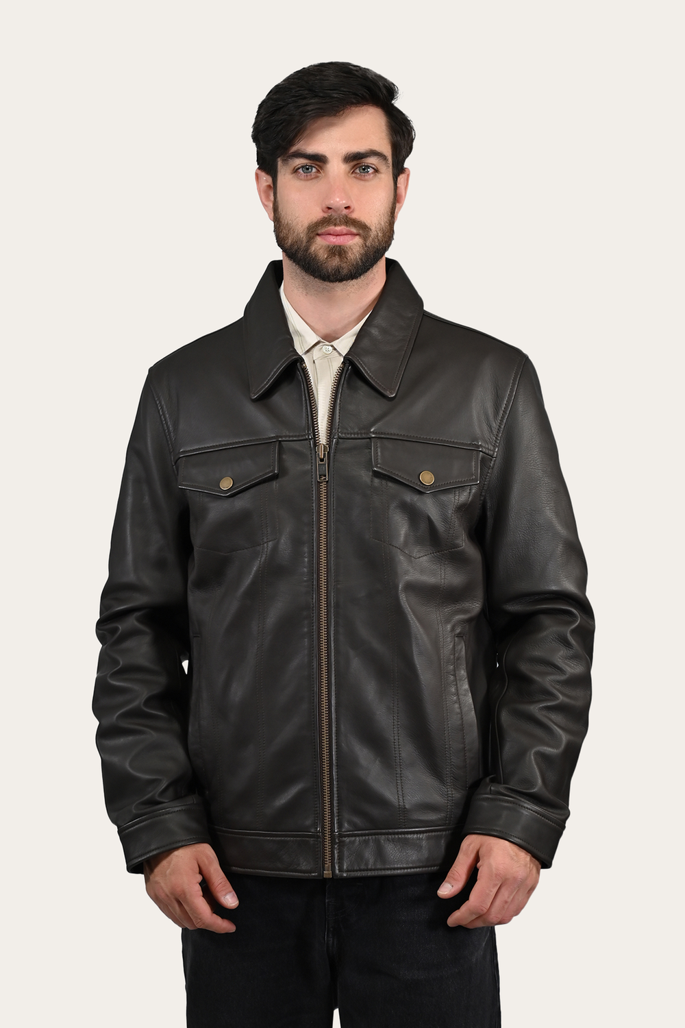 Men’s Dark Brown Durango Trucker Leather Jacket