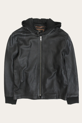 Men’s Black Saddle Racer Leather Hooded Jacket