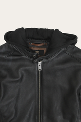 Men’s Black Saddle Racer Leather Hooded Jacket