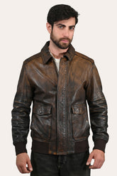 Men’s Brown Beige Nebraska Bomber Leather Jacket