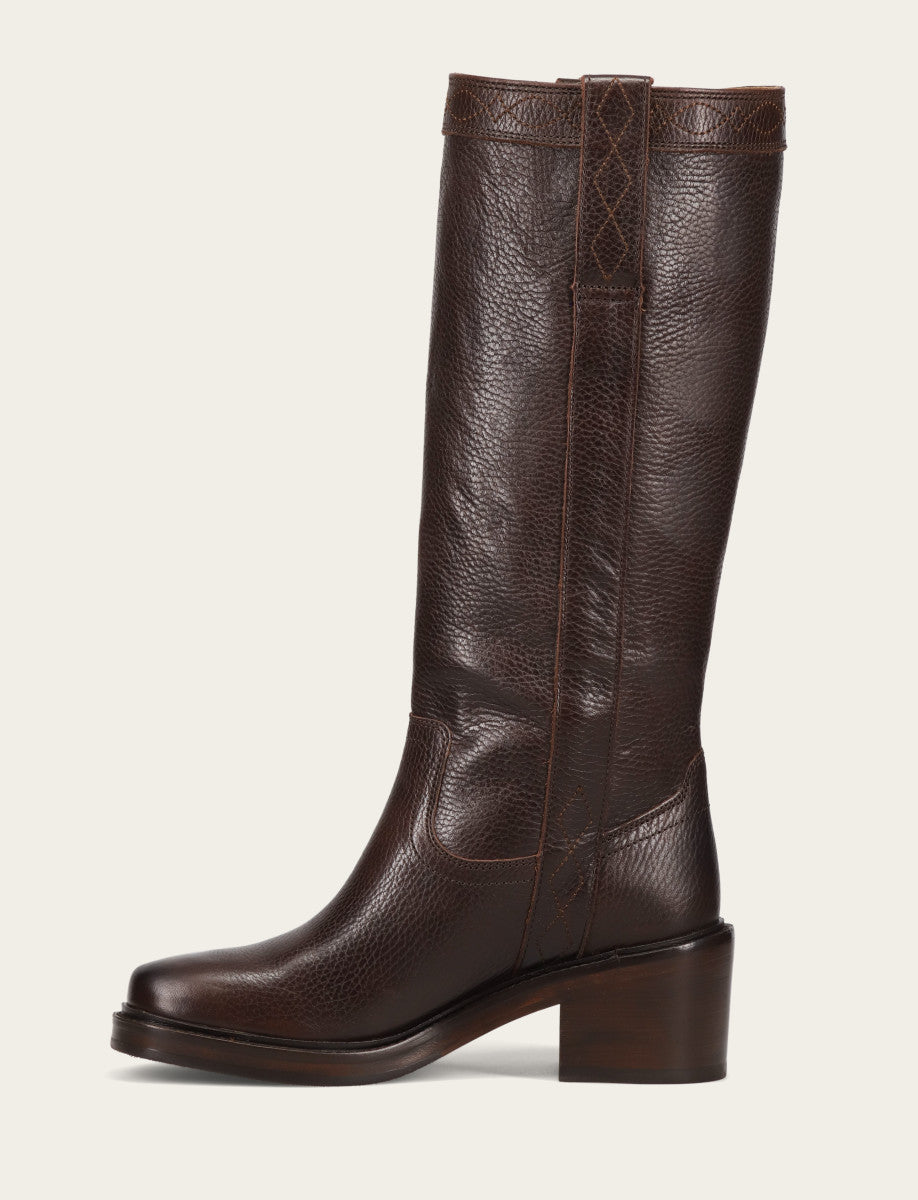 Women's Dark Brown Kate Pull On Wide Calf Tall Boots