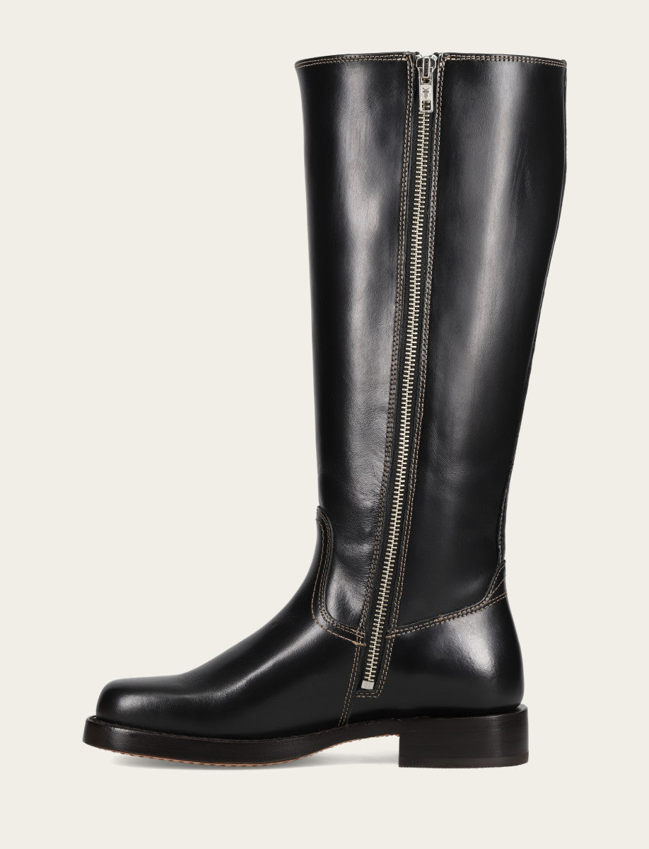 Women's Black Campus Low Heel Tall Riding Wide Calf Boot