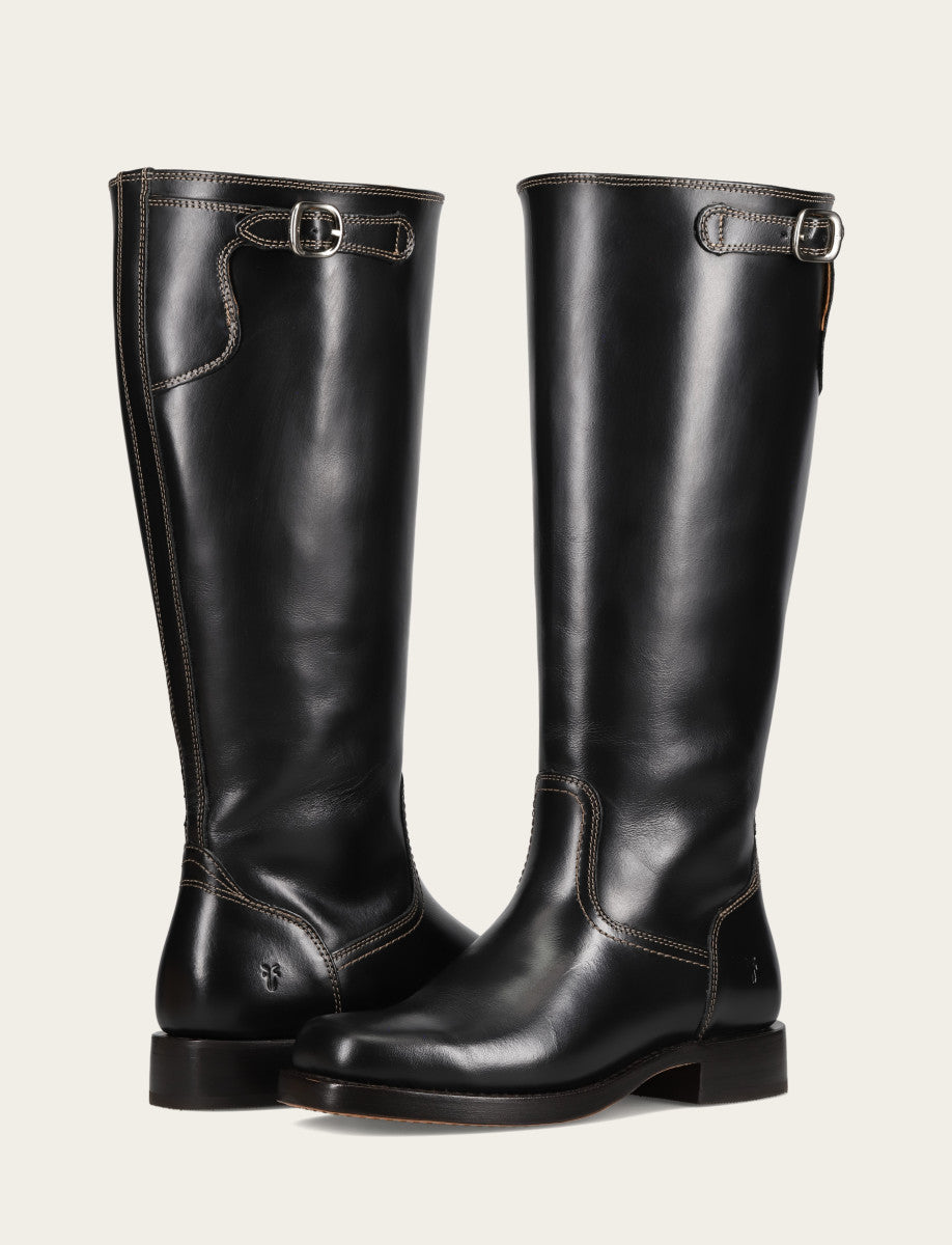 Women's Black Campus Low Heel Tall Riding Wide Calf Boot