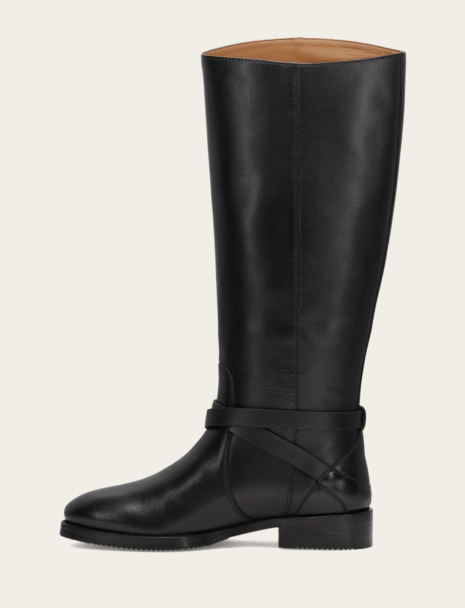 Women's Black Melissa Belted Riding Wide Calf Boot