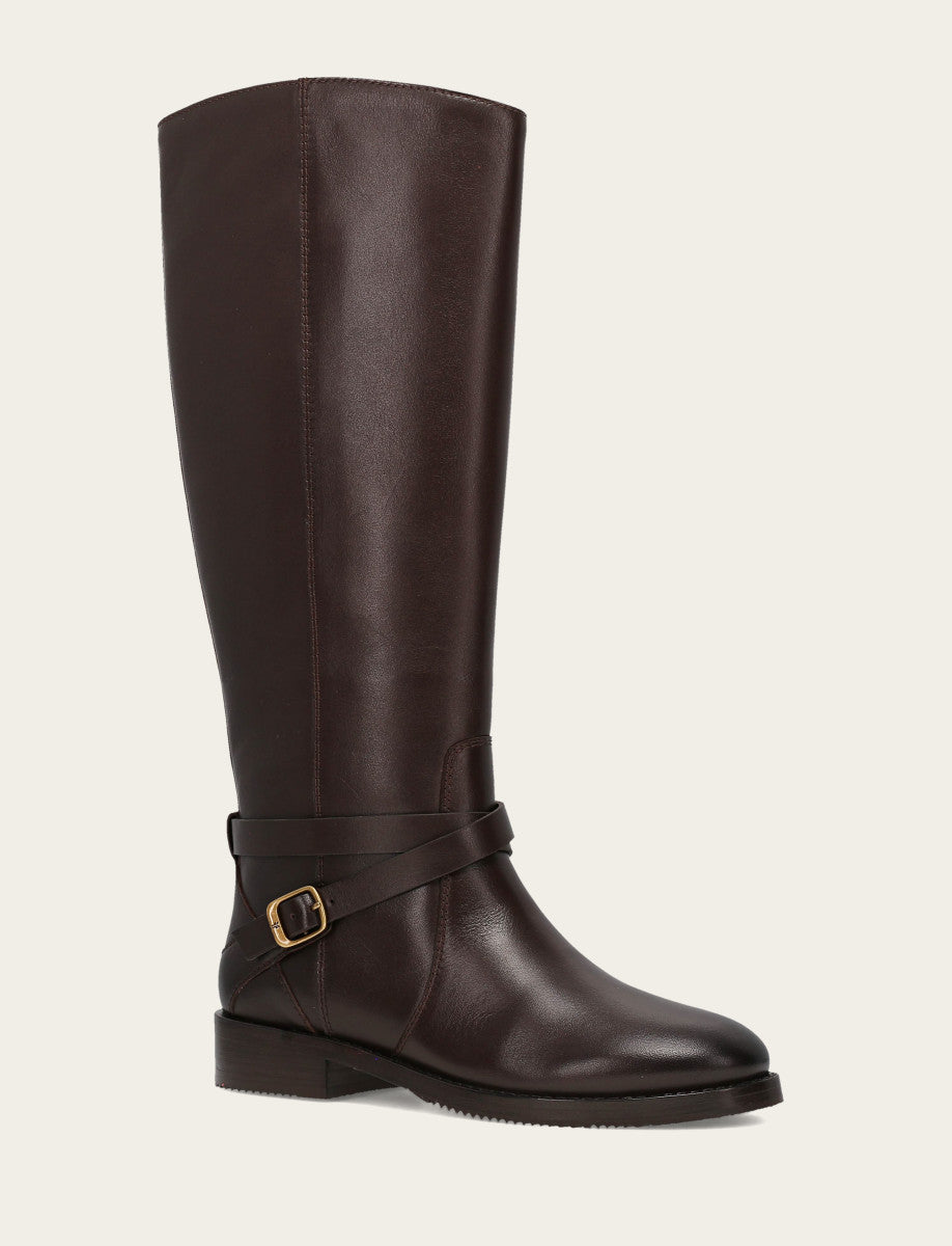 Women's Dark Brown Melissa Belted Riding Wide Calf Boot