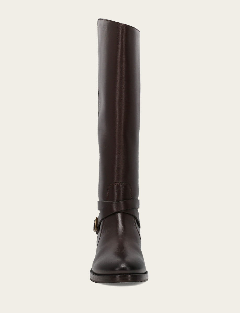 Women's Dark Brown Melissa Belted Riding Wide Calf Boot