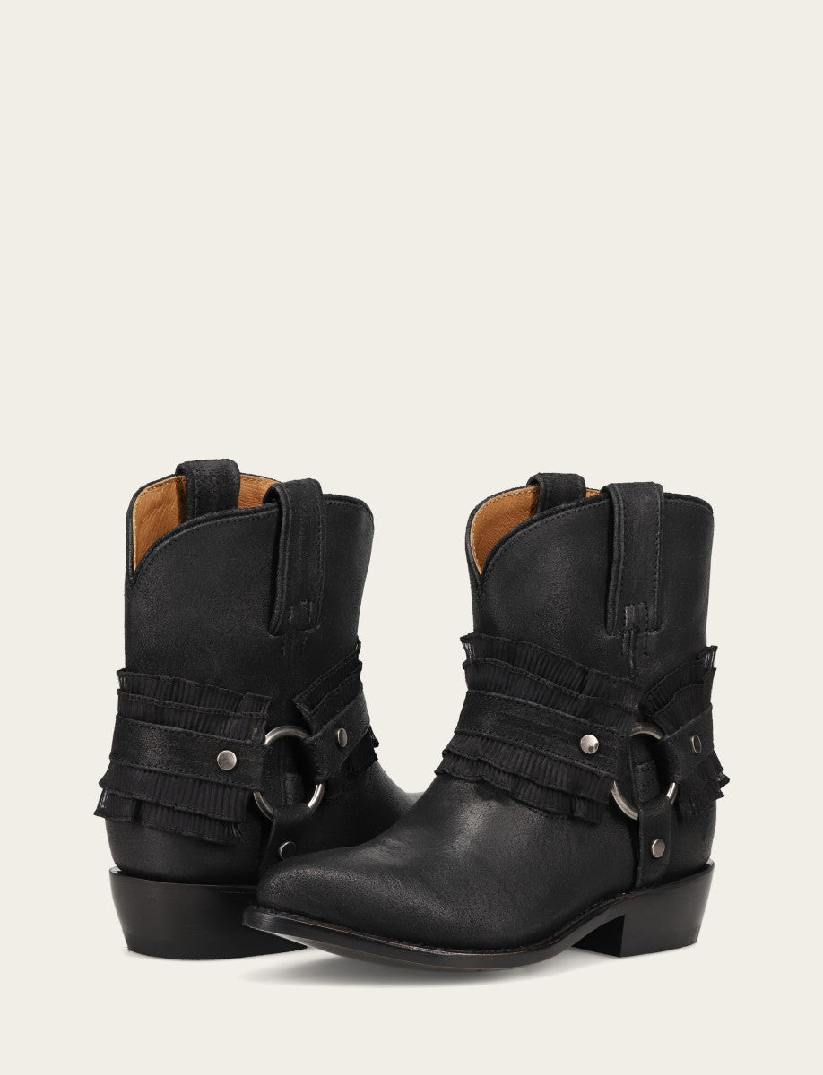Women's Black Billy Harness Ruffle Boots