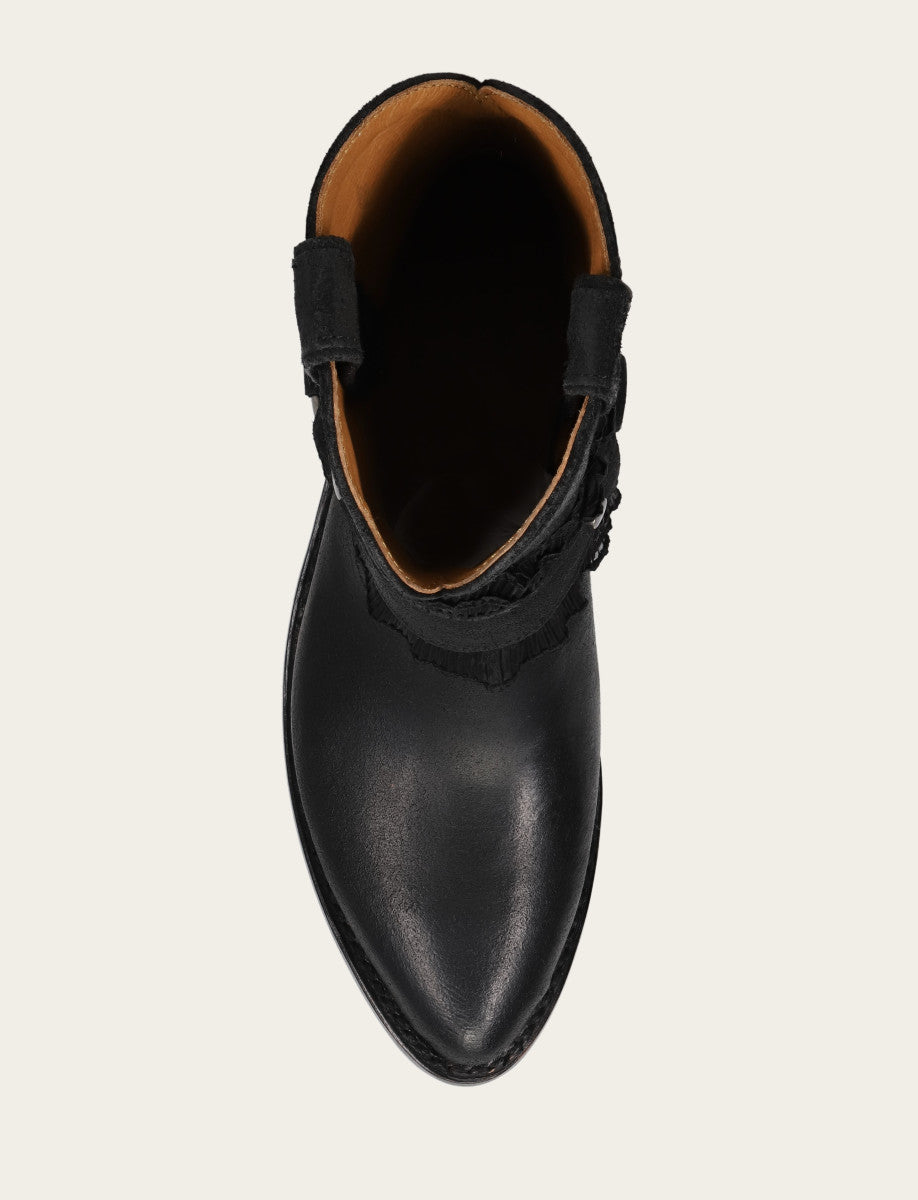 Women's Black Billy Harness Ruffle Boots