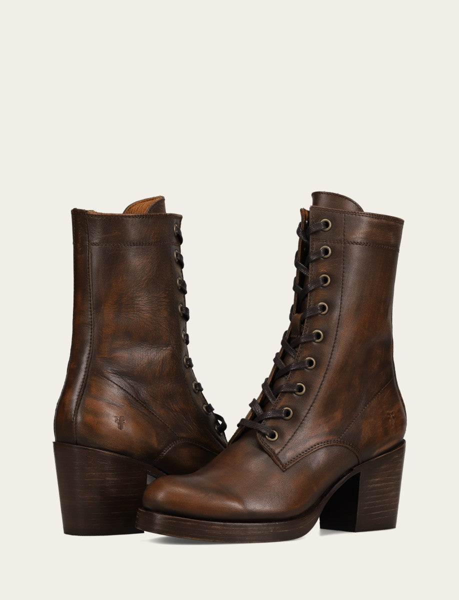 Women's Distressed Dk Brown Jean Lace Up Boot