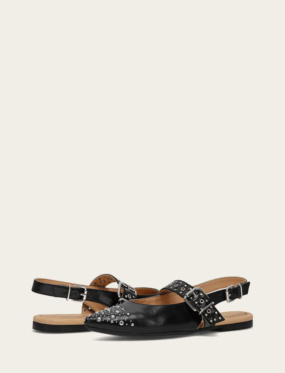 Women's Black Heather Slingback Studded Shoe