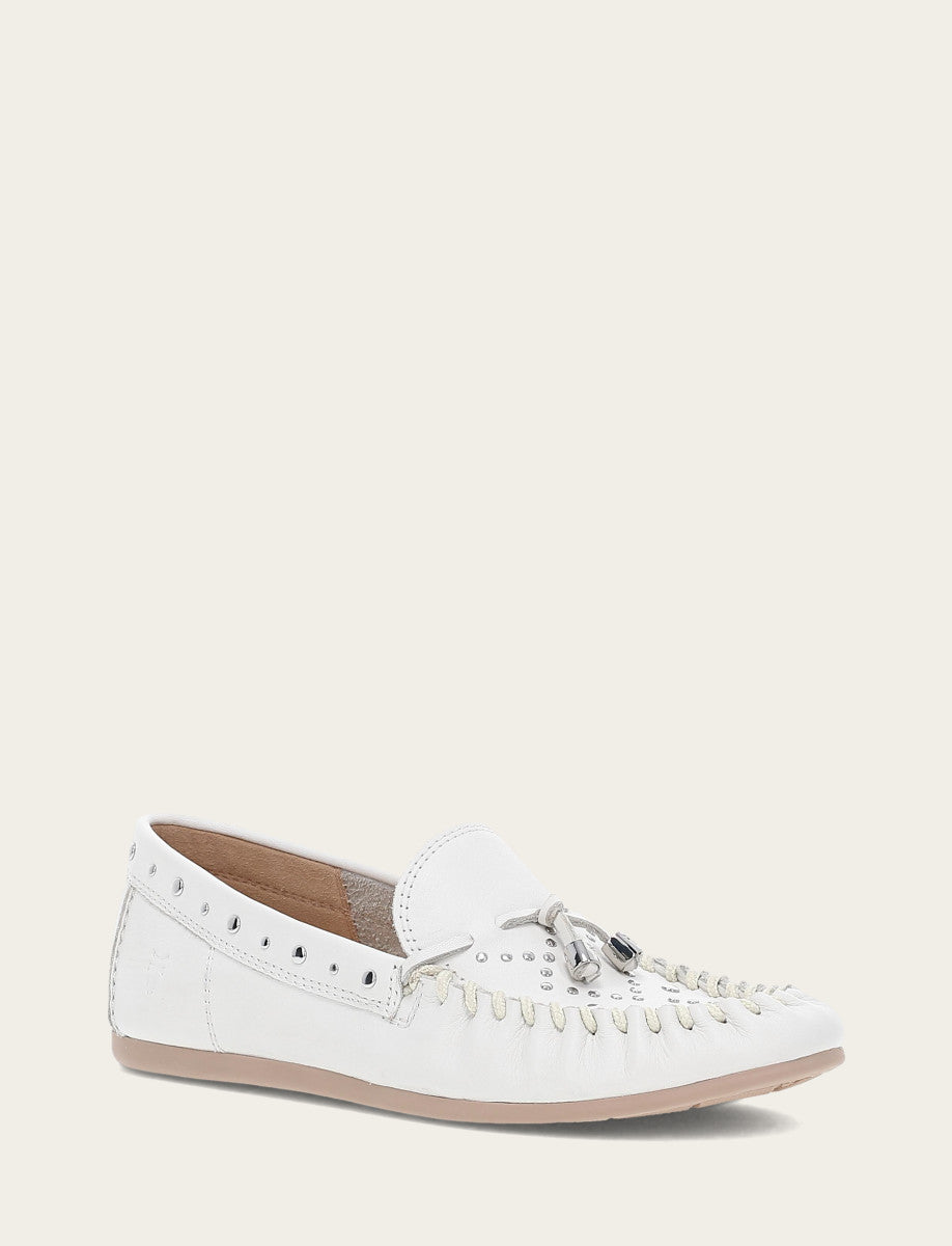 Women's White Naya Stud Moc Loafers