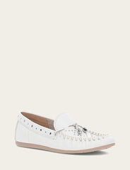 Women's White Naya Stud Moc Loafers