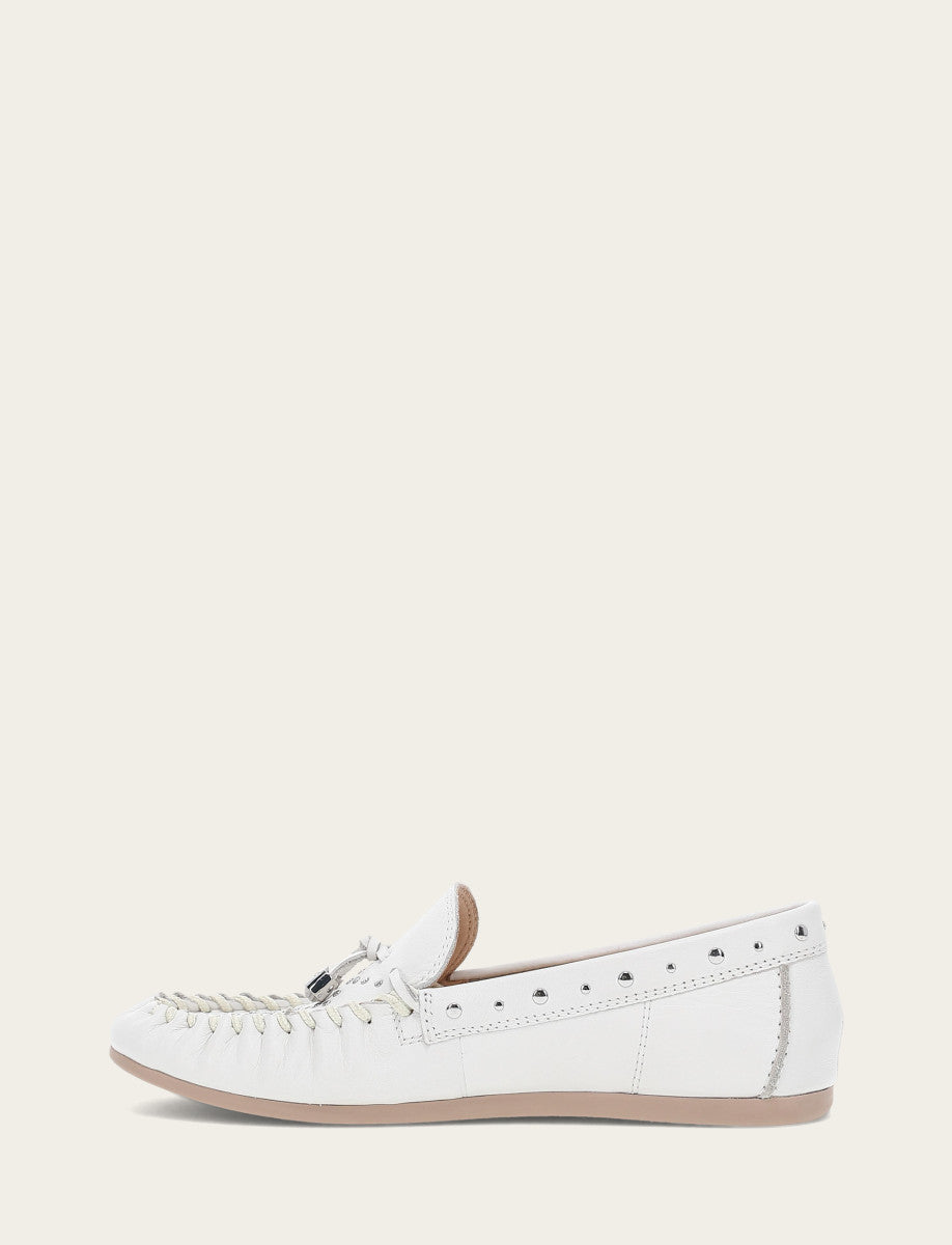 Women's White Naya Stud Moc Loafers