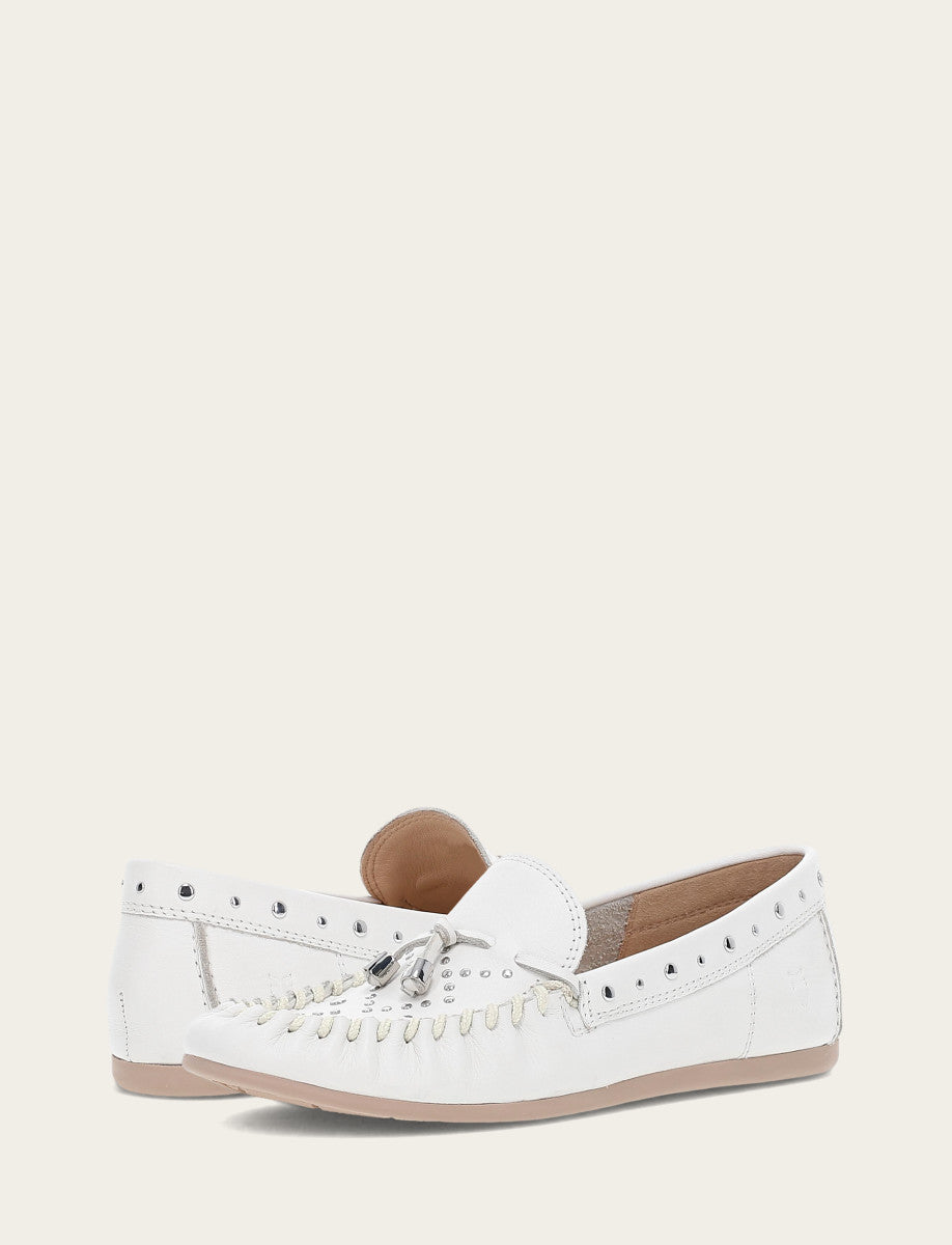 Women's White Naya Stud Moc Loafers