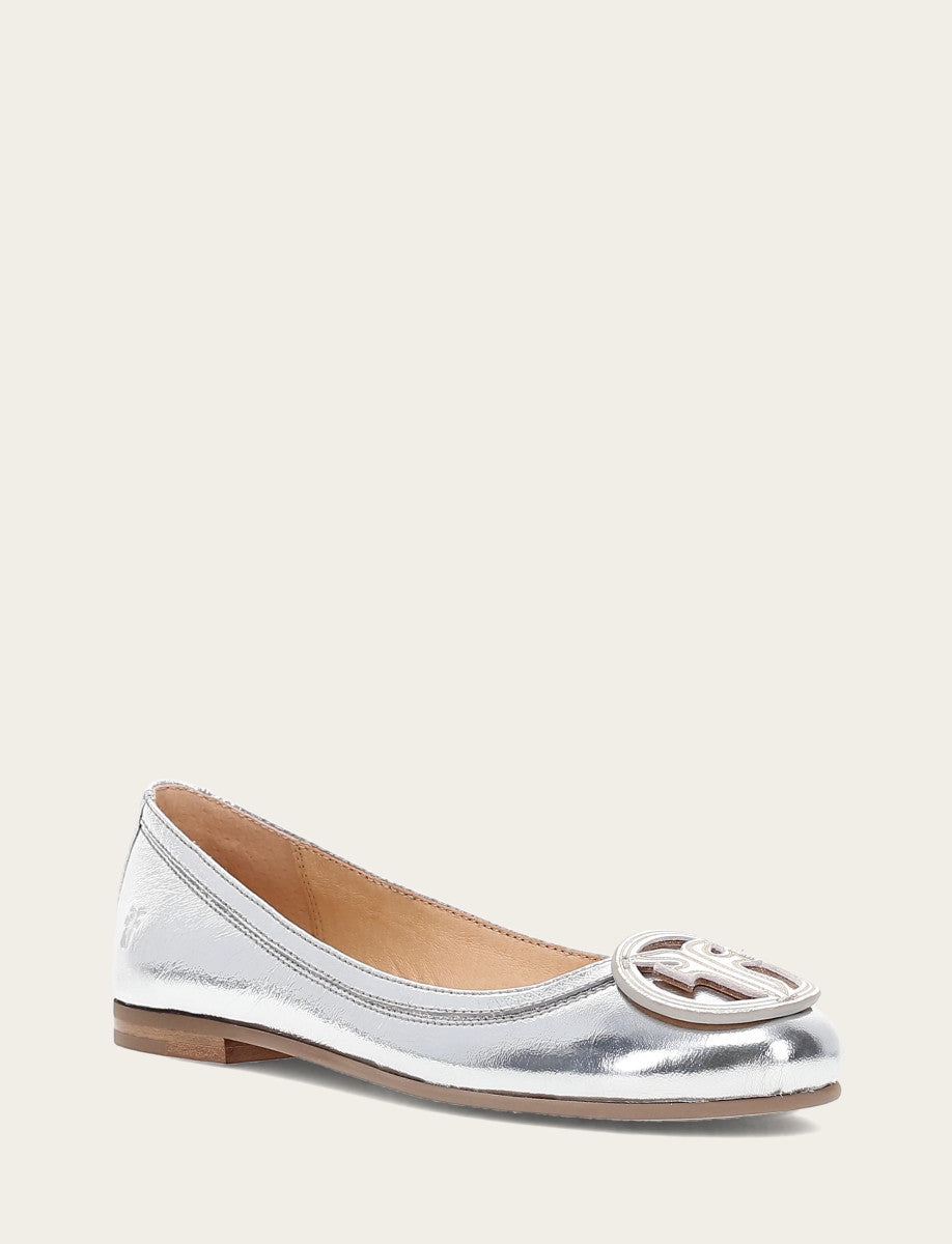 Women's Silver Carson Logo Ballet Flats