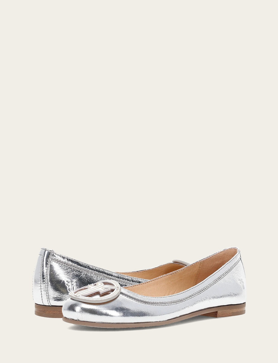 Women's Silver Carson Logo Ballet Flats