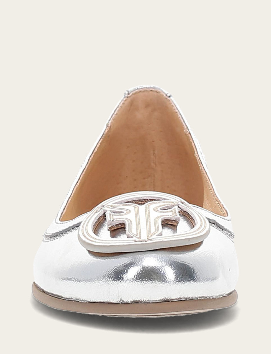 Women's Silver Carson Logo Ballet Flats