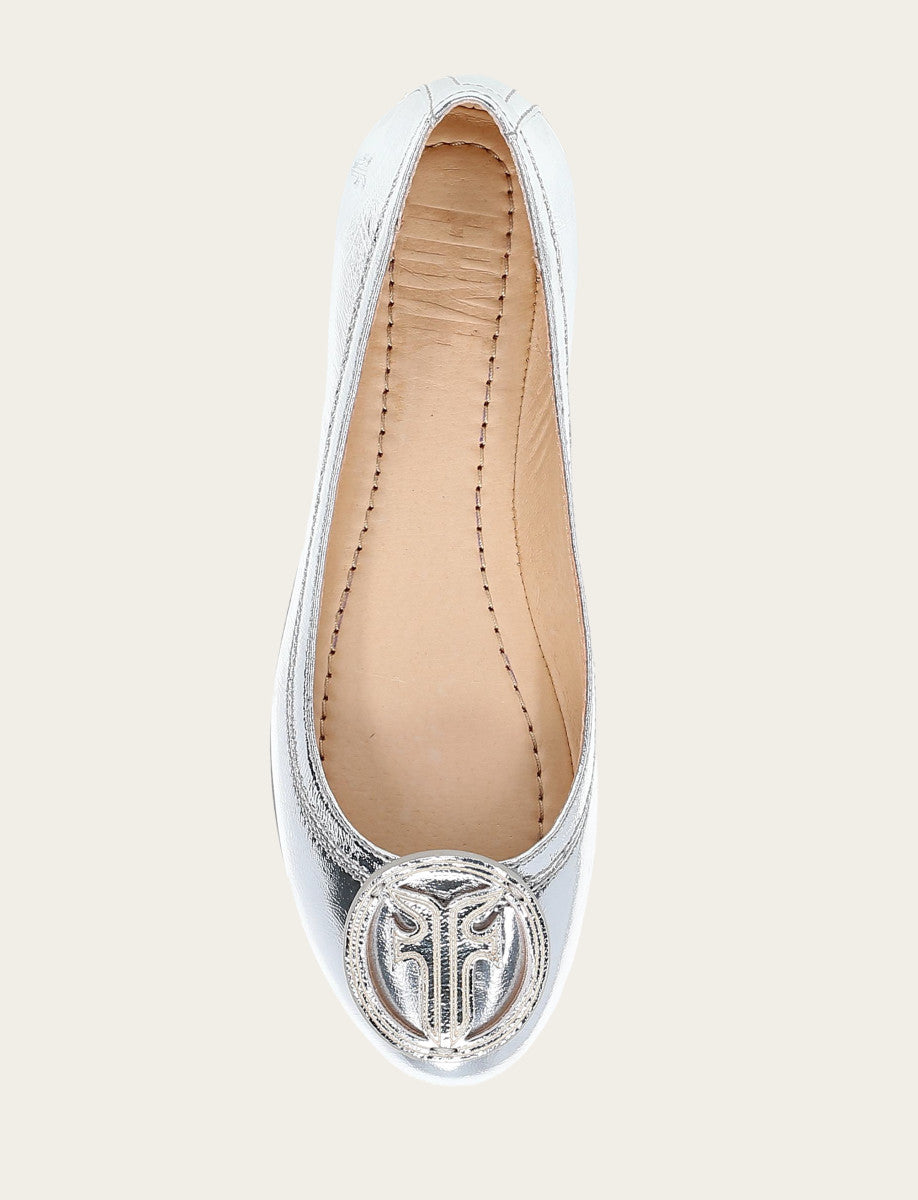 Women's Silver Carson Logo Ballet Flats
