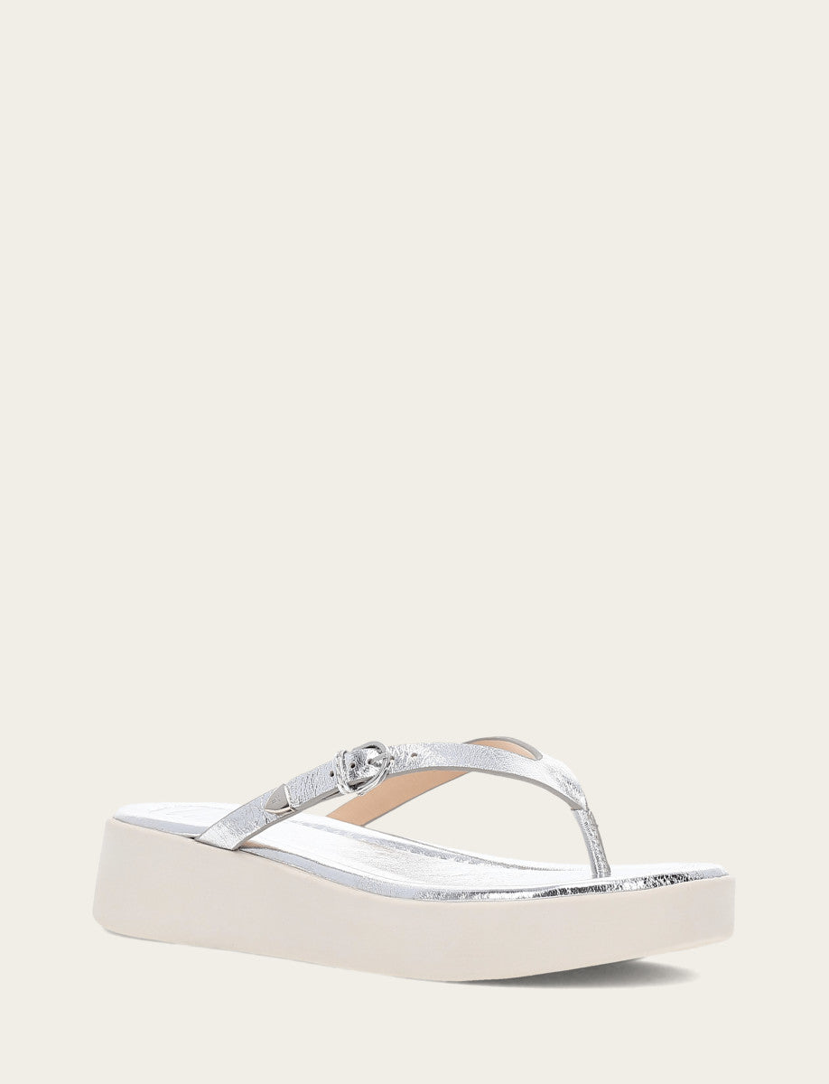 Women's Silver Maya Buckle Thong Sandals