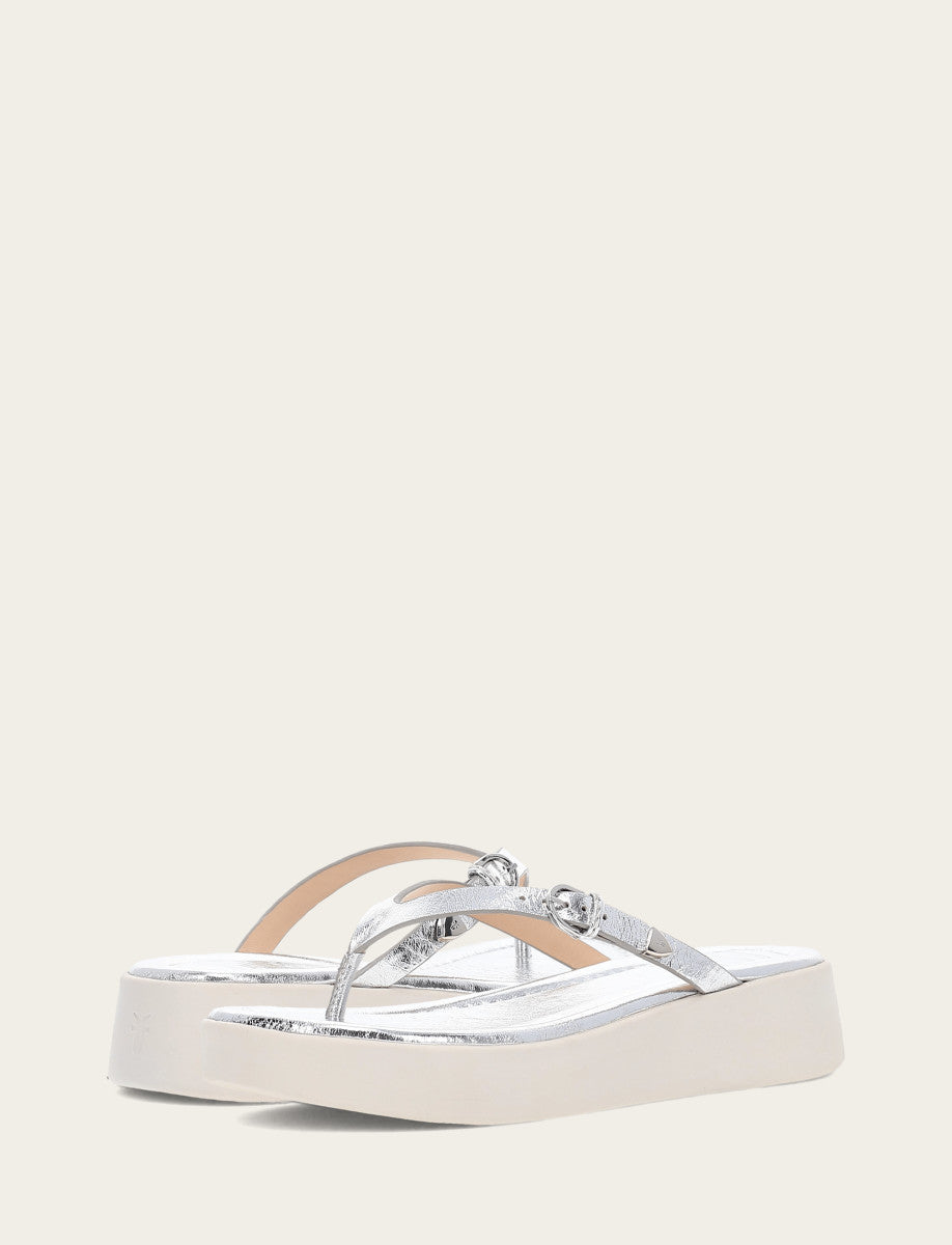 Women's Silver Maya Buckle Thong Sandals