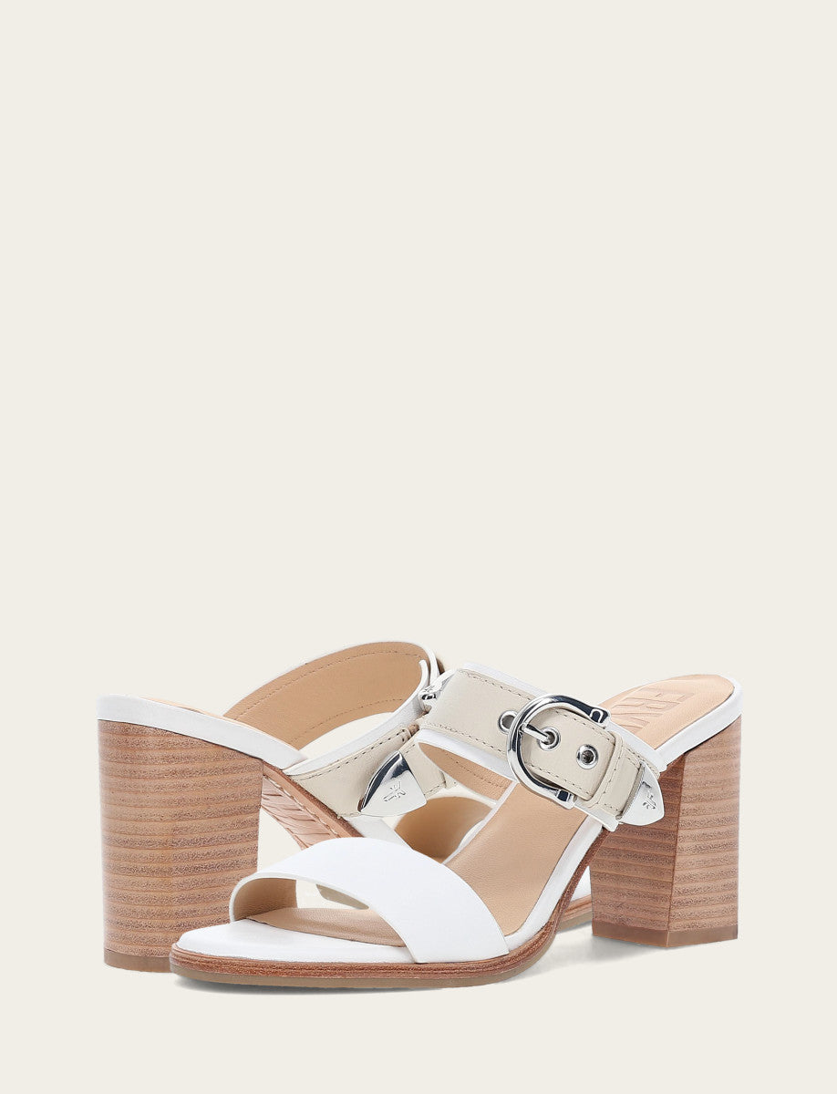 Women's White Ivory Stella Buckle Slide Sandals