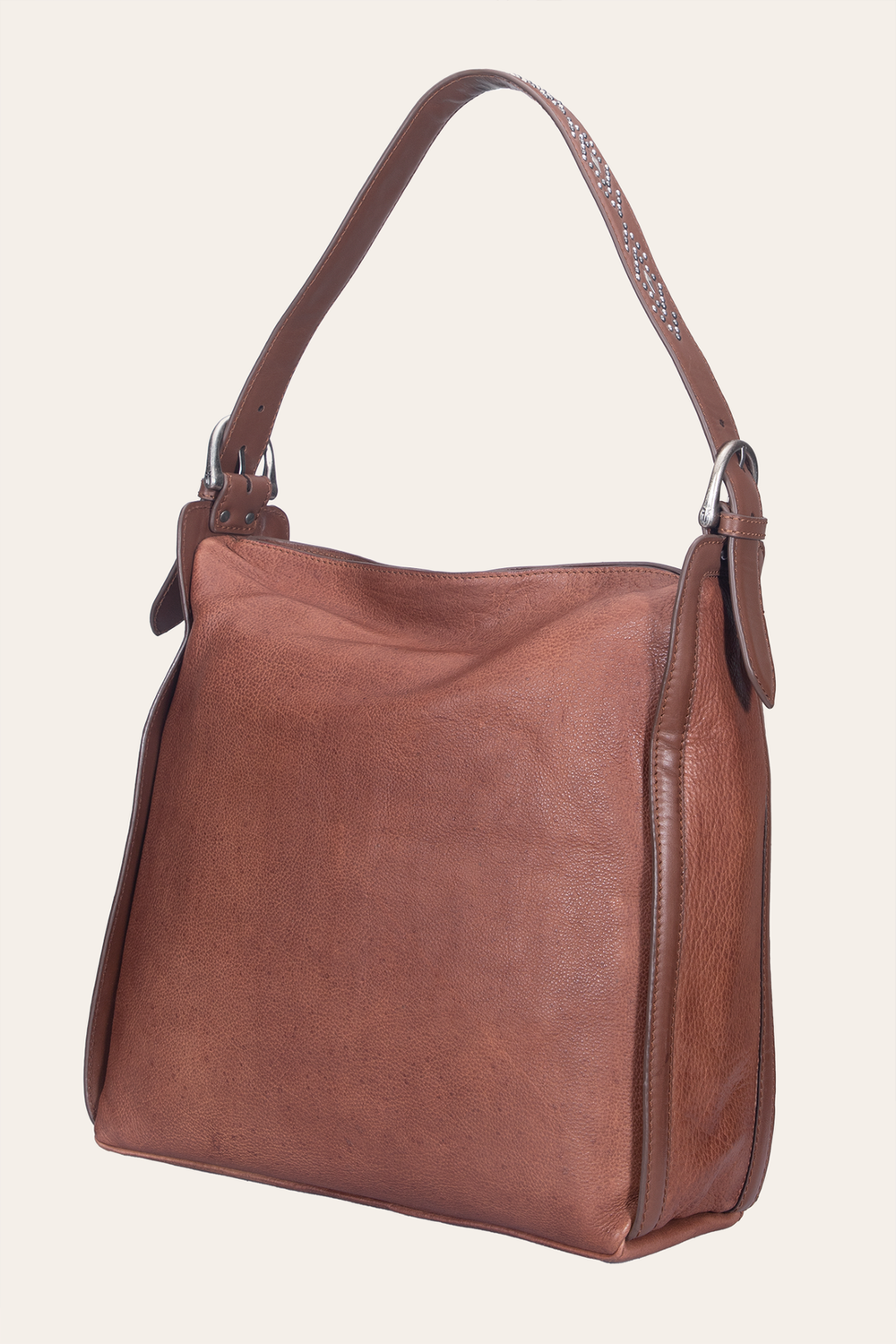 Women's Cognac Carla Studded Hobo Handbag