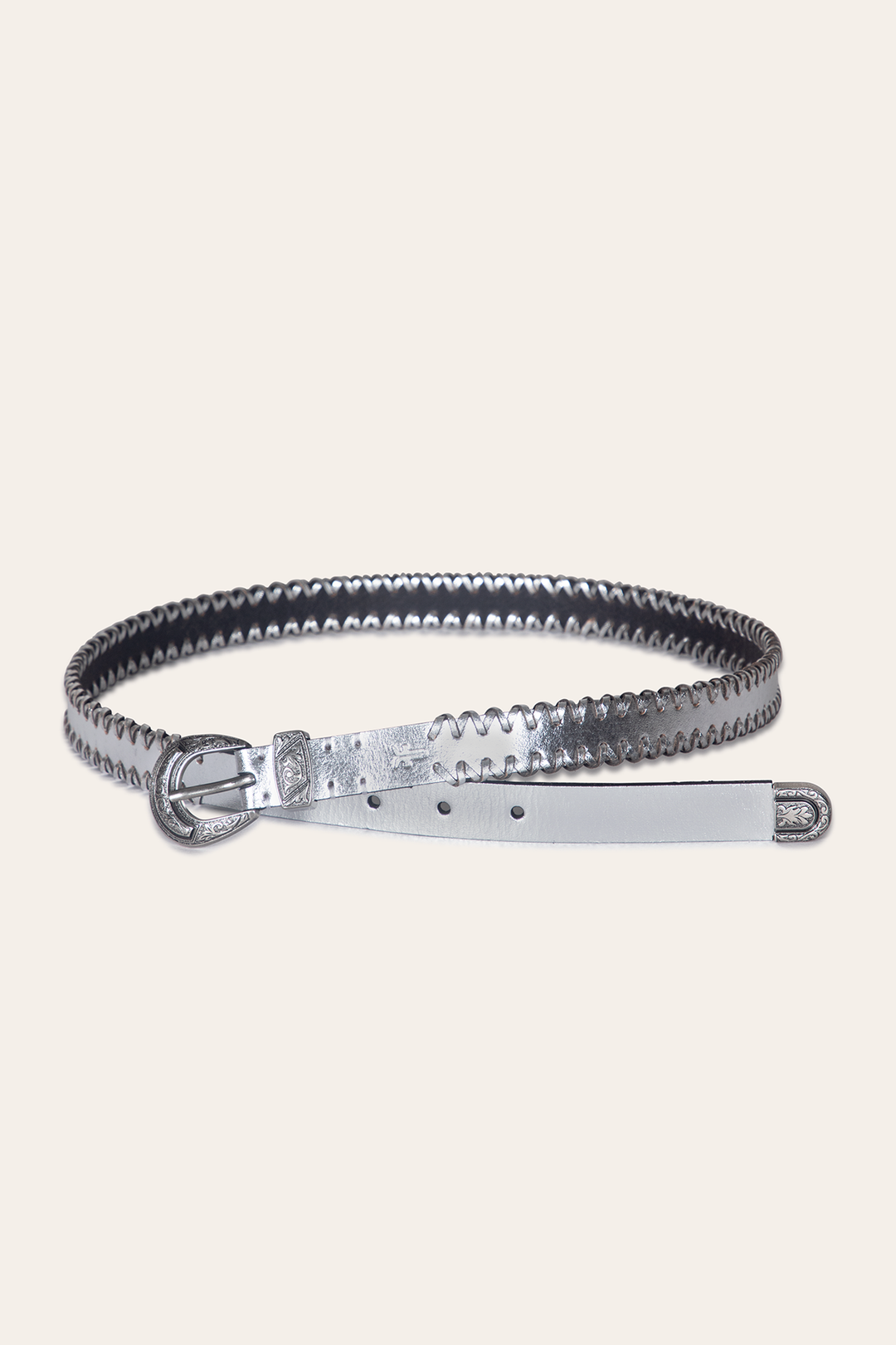 20mm Silver Leather Belt With 3-Piece Buckle Set
