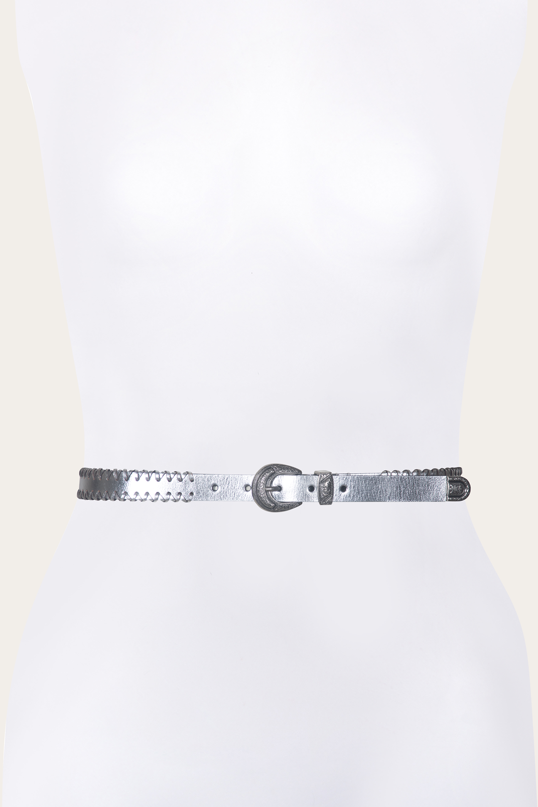 20mm Silver Leather Belt With 3-Piece Buckle Set