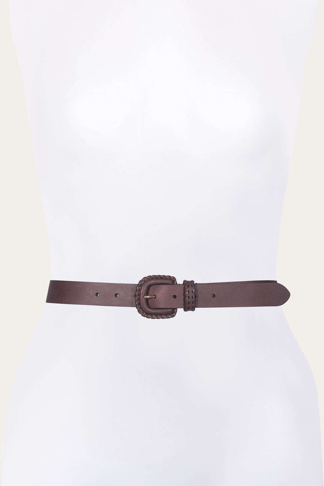 30mm Brown Leather Belt With Covered Buckle