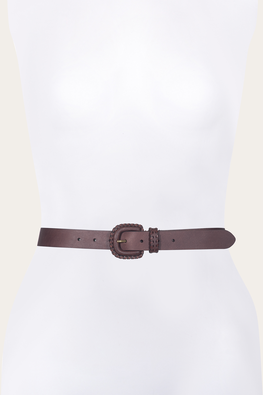 30mm Brown Leather Belt With Covered Buckle