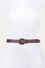 30mm Brown Leather Belt With Covered Buckle