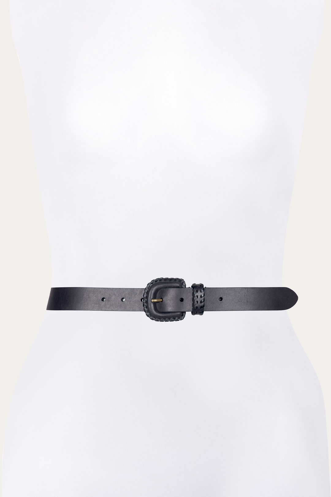 30mm Black Leather Belt With Covered Buckle